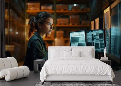 woman working in the management of a warehouse Wall mural