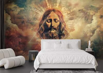 Trinity Sunday. Illustration of a poster for Trinity Sunday, May 26. On this holiday, Christians celebrate the Holy Trinity consisting of God, the Father; Jesus, the Son; and the Holy Spirit Wall mural