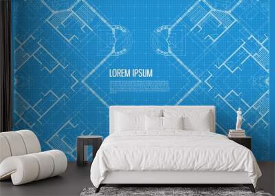 Architectural background. Blue print of building. Technical draw. Vector illustration. Wall mural