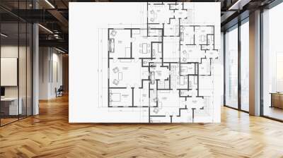 Architectural background. Blue print of building. Technical draw. Vector illustration. Wall mural