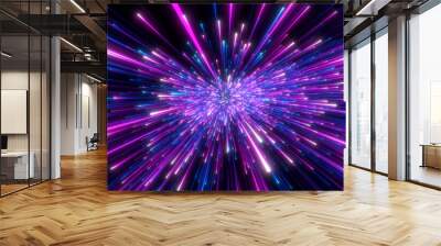 Speed oAbstract background in blue and purple neon colors. Speed of light in space on dark background. 3D rendering. light in space on dark background. Wall mural