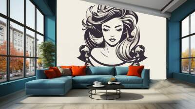 haidresser logo, woman face, waves, beauty salon, hair, abstract, icon	 Wall mural