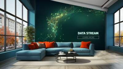 Abstract data stream vector background. Technology futuristic illustration. Network connection Wall mural