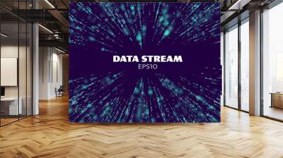 Data stream tunnel. Binary data matrix stream. Digital fast motion. Tranfer tech Wall mural