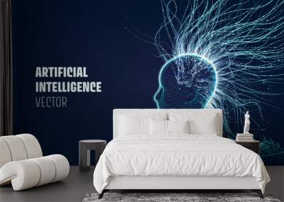 Vector futuristic technology Artificial Intelligence. Meditation process. Futuristic mind Wall mural