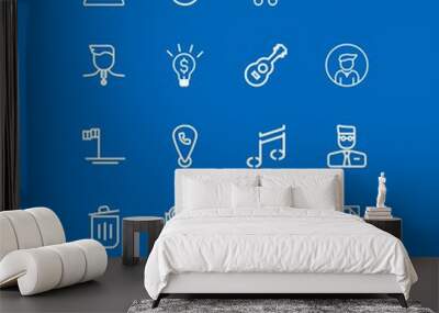 modern, simple vector icon set on blue background with baja, mobile, road, travel, zoom, drop, pin,  Wall mural