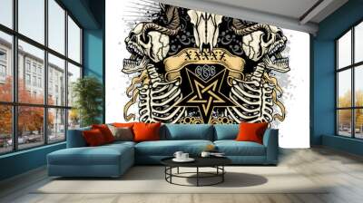 Gothic sign with skull, grunge vintage design t shirts Wall mural