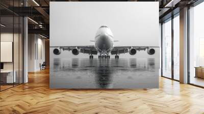 Airplane on a Runway in a Misty Day Wall mural