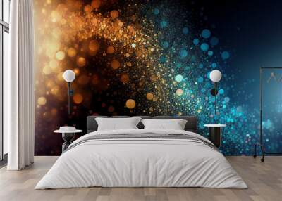 abstract gold glitter glow light shine, abstract bright effect magic glowing sparkle star turquoise blur transparent, spark flare decoration Wall mural