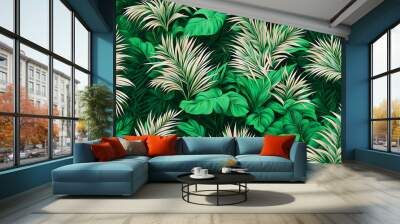 Abstract exotic boho style nature art pattern 4k wallpaper of tropical leaves and floral design, Generated by ai Wall mural