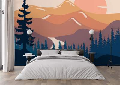 flat landscape abstract river mountains which look beautiful Wall mural