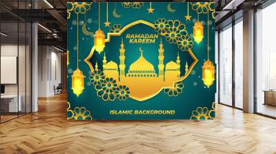 ramadan kareem background islamic flat mosque lantern light ornament Wall mural