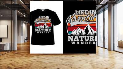 T-shirt mountain wander outdoor adventure typography retro vintage style Wall mural