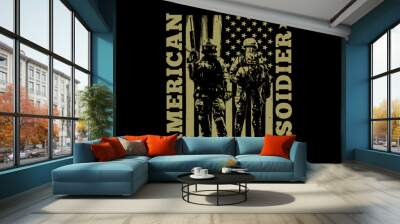 T-shirt soldier american veteran flag retro vintage illustration Wall mural