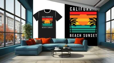 T-shirt Title california beach sunset color orange yellow and green Wall mural