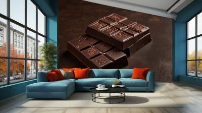 Decadent dark chocolate on a white background with ample copy space, perfect for showcasing gourmet indulgence Wall mural