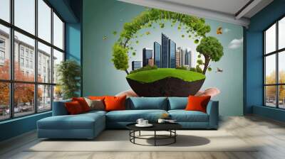 Embrace sustainable environment concept. preserving nature, reducing carbon footprint, and building green urban communities for a brighter future.
 Wall mural