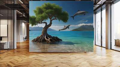 tropical island with trees Wall mural