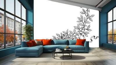 Hand drawing of laurel branches with ribbon, black and white vector illustration isolated on white Wall mural