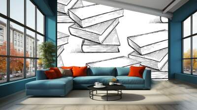 Seamless pattern of the books sketches Wall mural