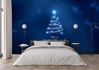 Abstract Christmas tree on blue background Wall mural