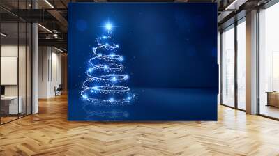 Abstract Christmas tree on blue background	 Wall mural