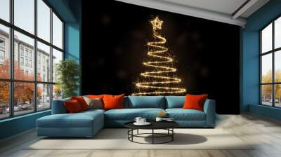 Sparkler christmas tree on black background Wall mural