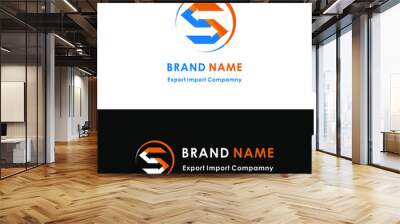 Importing and exporting company brand logo including a letter s and two arrows as the import and export with circle as the global and international business Wall mural