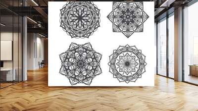 Set of Ethnic Fractal Mandala Vector Tattoo Design looks like Snowflake or Maya Aztec Pattern or Flower. Wall mural