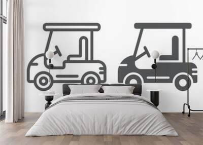 Golf car line and glyph icon, automobile and sport, cart sign, vector graphics, a linear pattern on a white background. Wall mural