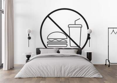 no food line icon, no eating prohibited sign, vector graphics, a linear pattern on a white background, eps 10. Wall mural