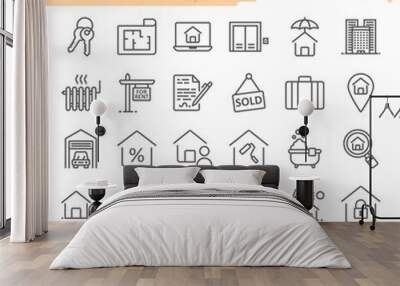 Real Estate line icon set, home symbols collection, vector sketches, logo illustrations, building signs linear pictograms package isolated on white background, eps 10. Wall mural