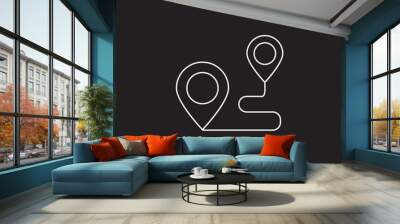 Route Planner Thin Line Vector Icon Isolated on the black Backgr Wall mural