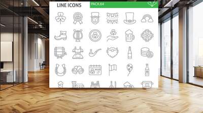 St. Patrick's Day thin line icon set, holiday symbols collection, vector sketches, logo illustrations, saint patrick icons, business signs linear pictograms package isolated on white background Wall mural