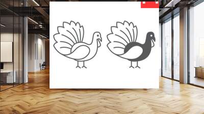 Turkey bird line and glyph icon, thanksgiving and farming, gobbler vector icon, animal vector graphics, editable stroke outline sign, eps 10. Wall mural