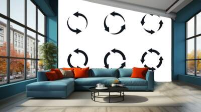 Circle arrow icon set. Symbol of reload, refresh, loading, recycle and repeat. Interconnecting round arrow vector icons set. Work in progress sign. One, two, three, four, five, six arrow in the loop. Wall mural