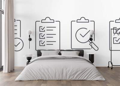 clipboard icon set. quality control, checklist, clipboard with check mark, magnifier. vector illustration Wall mural