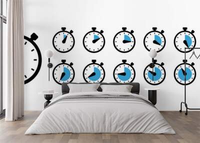 Set of Timer icons. Timer and stopwatch icons. Countdown timer collection. Clock arrow. Wall mural