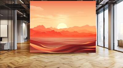 Sunset over desert dunes with a mountain range in the background Wall mural