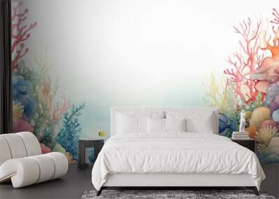 Underwater Theme Watercolor Border An underwater scene with coral Wall mural