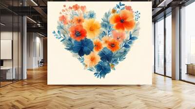 Watercolor floral heart illustration. Wall mural