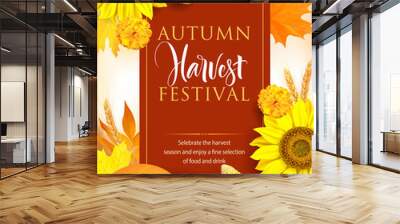 Autumn Harvest Festival poster design. Vector illustration.  Wall mural