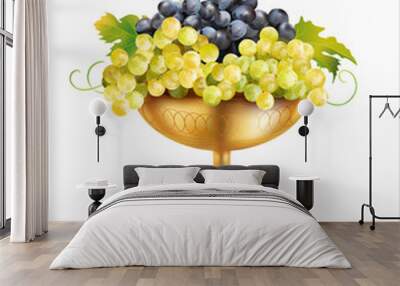 Vase filled with ripe grapes isolated on white. Vector illustration. Wall mural