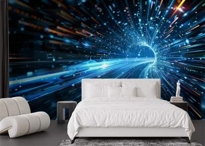 A creative image showcases a light particle tunnel symbolizing speed and futuristic travel through space and time Wall mural