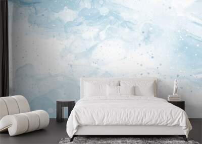 Abstract blue winter watercolor background. Sky pattern with snow. Light blue watercolour paper texture background. Vector water color design illustration Wall mural