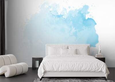 Abstract pattern with blue watercolor cloud on white background. Cyan watercolour water brash splash texture. Vector pastel color paint stain. Blue watercolor background Wall mural