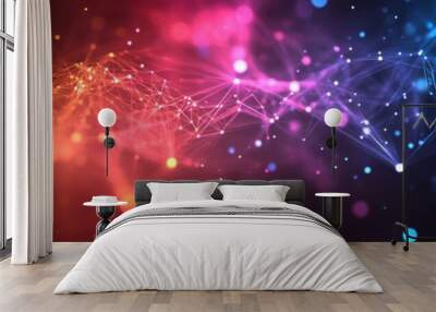 An abstract digital wallpaper that presents a stunning and vibrant network of glowing particles and intricate connections set in a captivating futuristic cybernetic space, ideal for design purposes Wall mural