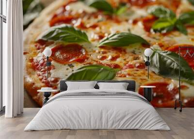 Indulge in a Delicious Vegan Pizza topped with Fresh Basil and delicious Pepperoni Wall mural