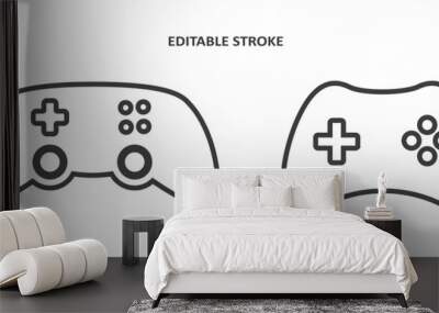 Joystick video game controller vector icon. Play console or joypad in outline style. Gamepad for computer gamer. Editable stroke Wall mural