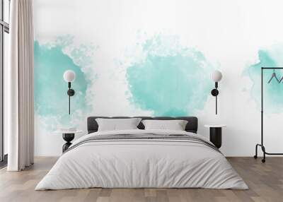 Set of abstract mint green watercolor water splash on a white background. Vector watercolour texture in mint color. Ink paint brush stain. Green splatter spot. Watercolor pastel splash Wall mural